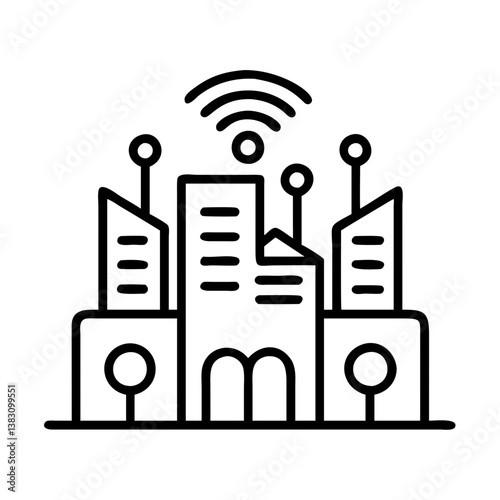 Smart city icon vector illustration, modern city with wireless connection technology concept, outline style 