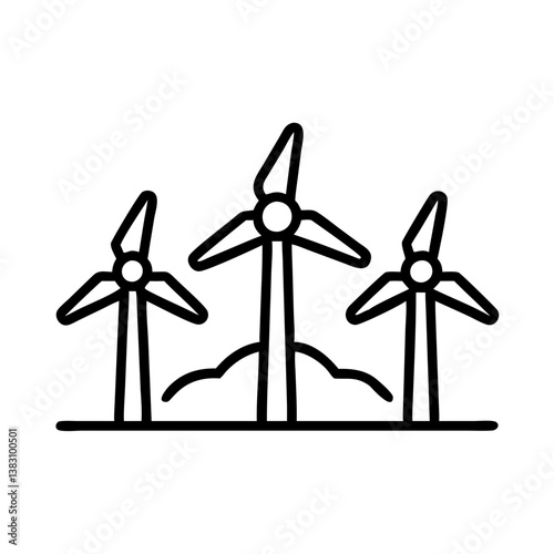 Wind turbine farm vector illustration for renewable energy and sustainable power generation design element