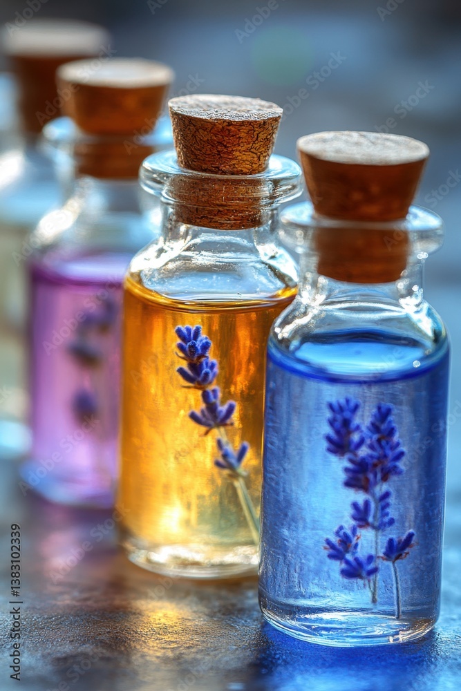 Aromatic Lavender Infusion in Glass Bottles Capturing Serene Essence of Herbal Spa Treatment and Holistic Wellness Blending Natural Beauty and Calming Ambiance Aromatic Lavender Infusion in Glass Bottles Capturing Serene Essence of Herbal Spa Treatment and Holistic Wellness Blending Natural Beauty and Calming Ambiance