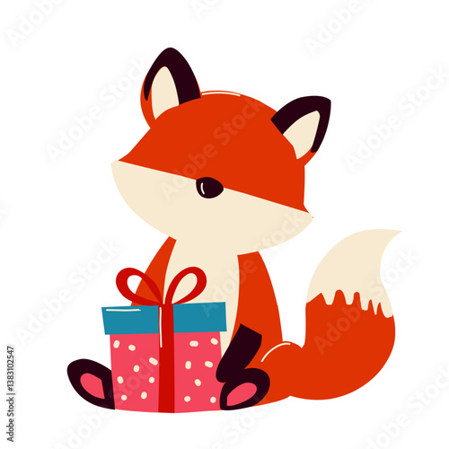 cute fox holding gift box