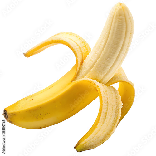 Ripe peeled banana on white background isolated
