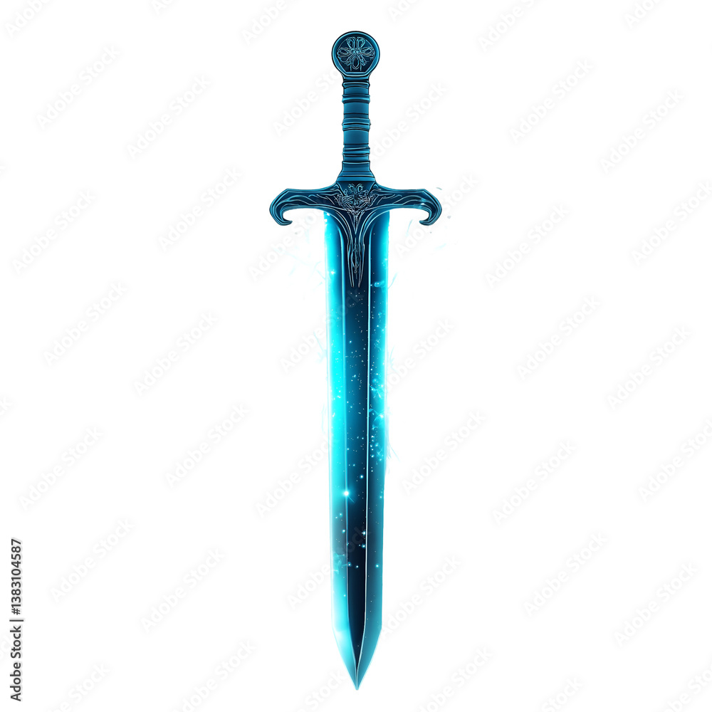 Glowing Sword Illustration Mystical Energy Weapon Isolated on White or Transparent Background. Historical Icons and Symbols Concept Glowing Sword Illustration Mystical Energy Weapon Isolated on White or Transparent Background. Historical Icons and Symbols Concept