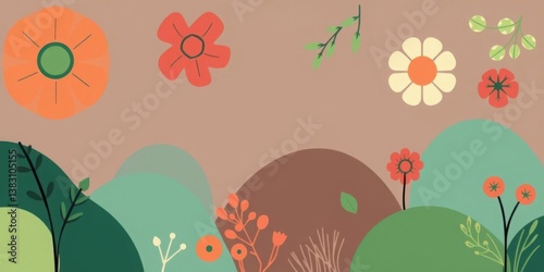 Abstract Floral Landscape Spring Flowers Hills Nature Design