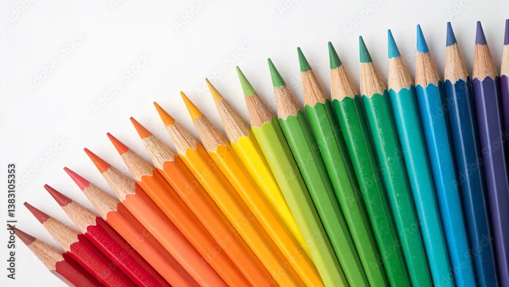 A rainbow array of colored pencils arranged diagonally on a white background, capturing a vibrant and creative composition.
A rainbow array of colored pencils arranged diagonally on a white background, capturing a vibrant and creative composition.