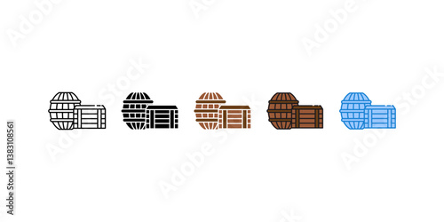 Wooden barrel with five with 5 different colors. isolated on white background can be edited and changed color.