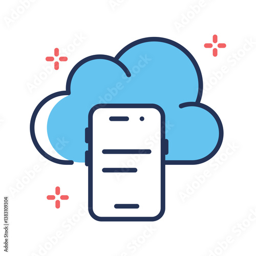 Easy to edit line style icon depicting mobile cloud storage