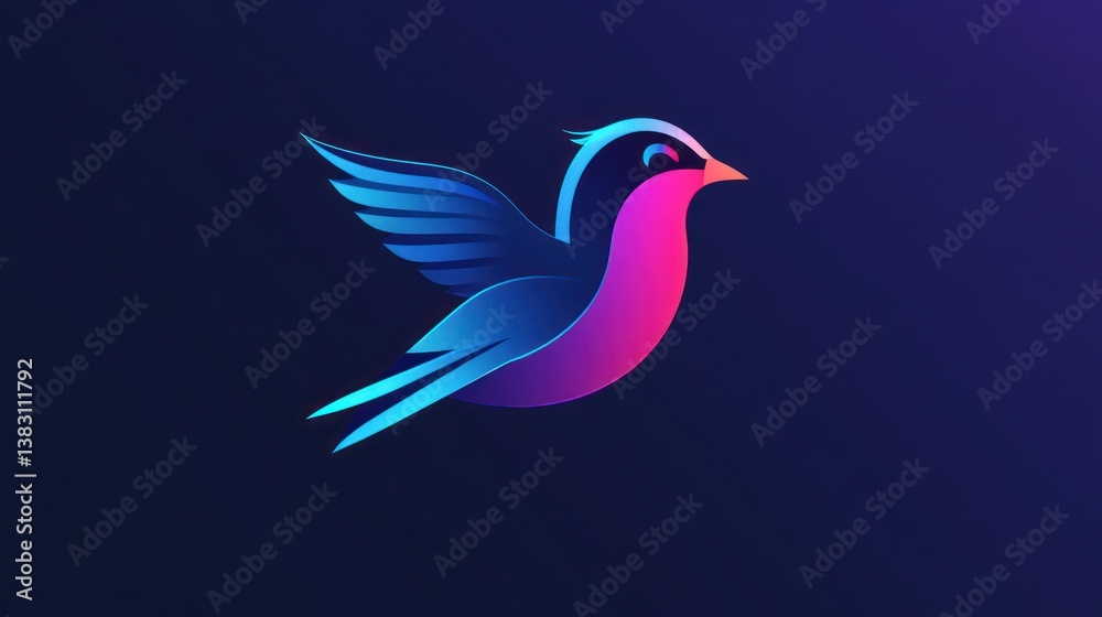 Obraz premium Gradient bird illustration, soaring high, against gradient background, graphic design