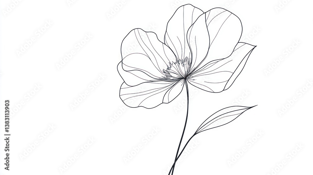 Fototapeta premium Elegant flower line drawing on a plain background, ideal for design element use