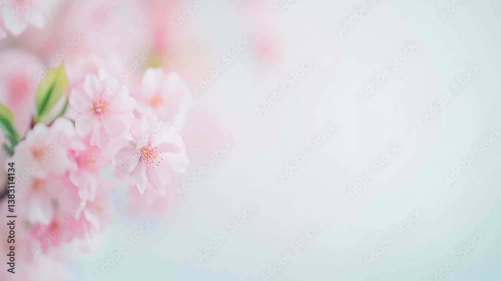 Delicate pink cherry blossoms provide a burst of color against a soft background, marking the arrival of spring in a tranquil garden Delicate pink cherry blossoms provide a burst of color against a soft background, marking the arrival of spring in a tranquil garden