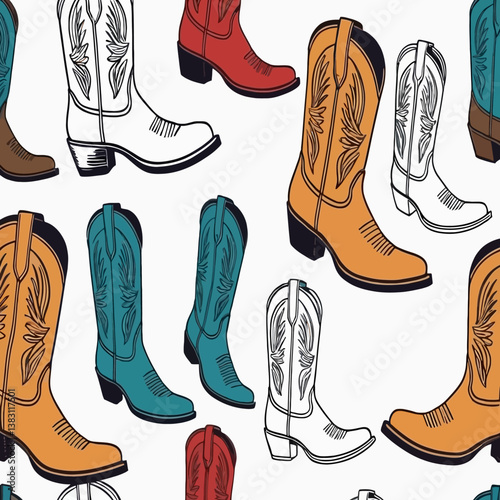 Colorful Cowboy Boots Pattern Western Fashion Design
