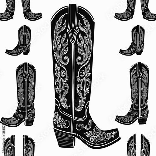 Elegant Ornate Cowboy Boots Pattern Design