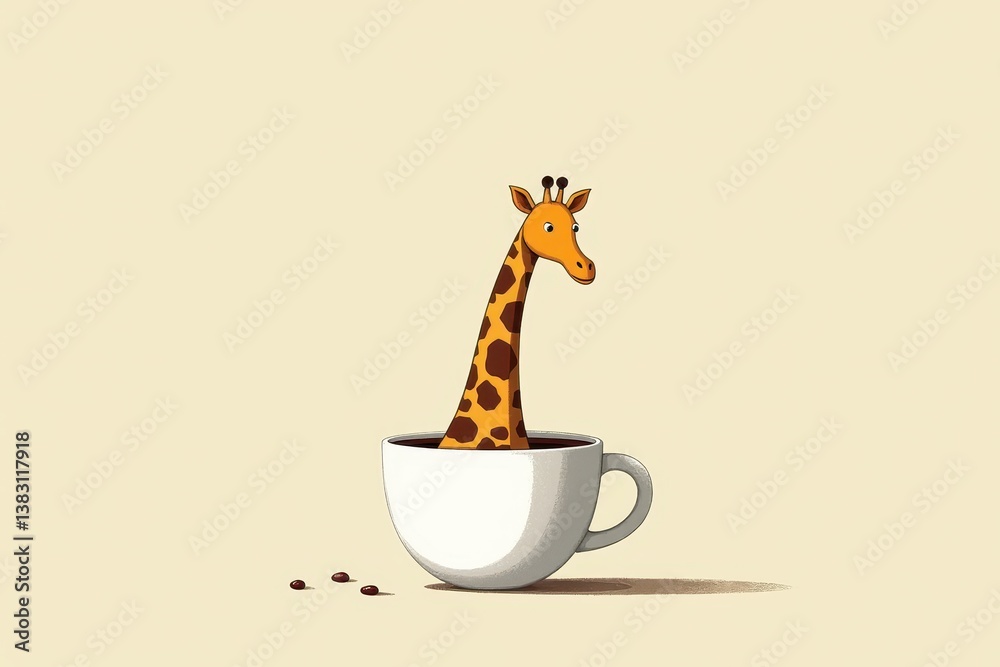 Giraffe in coffee cup on beige background