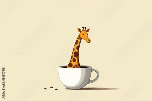 Obraz na płótnie Giraffe in coffee cup on beige background w salonie
