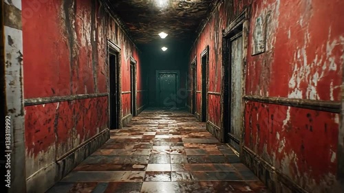 Eerie Red Hallway: A Dark and Mysterious Corridor