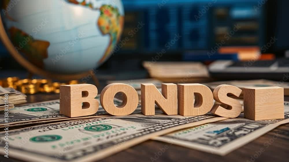 Global Bonds Concept: A close-up shot of wooden letters spelling 