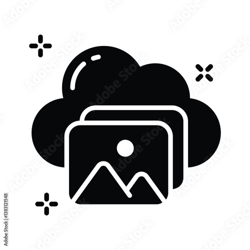 glyph style icon showing cloud content storage