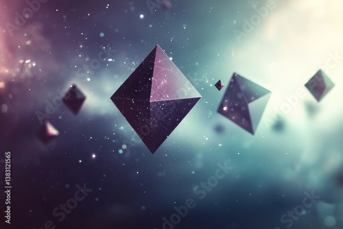 Concept of change: evolving geometric shapes floating in space
