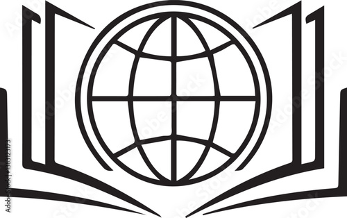 Globe and book icon. Outline illustration of globe and book vector icon for web