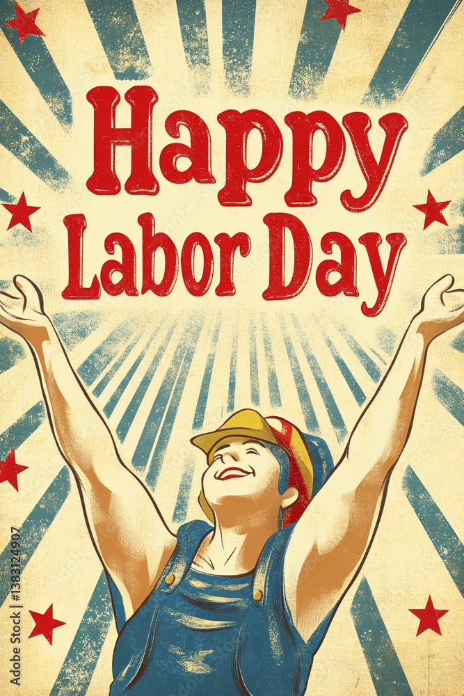 Obraz premium Young woman construction worker celebrating labor day with open arms