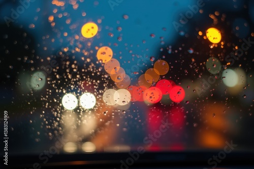 Obraz na płótnie Bokeh city lights rainy car window at night w salonie