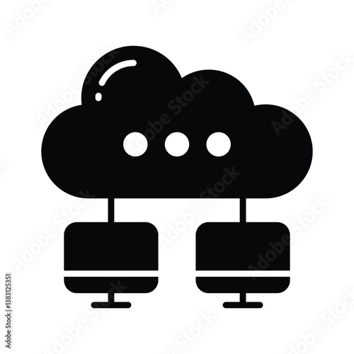 An icon creatively designed in glyph style showing cloud hosting