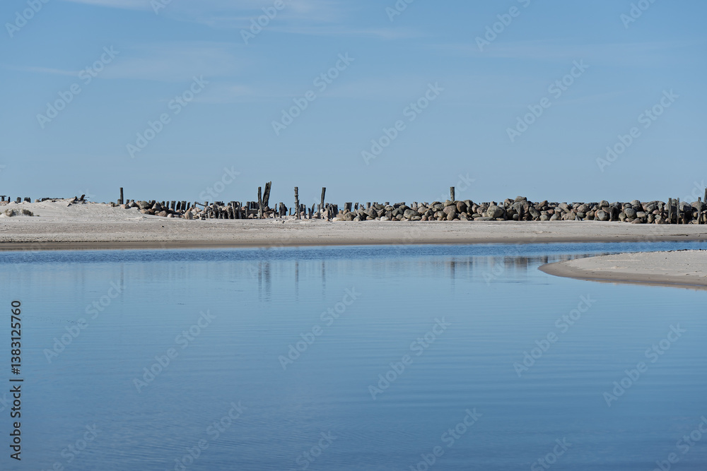 Estuary of Sventoji river in Baltic sea, Sventoji , Lithuania.