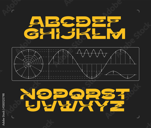 Abstract shape vector font with geometric math lines graphs