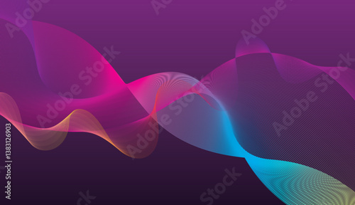 Abstract purple background vector pink with colorful line waves.