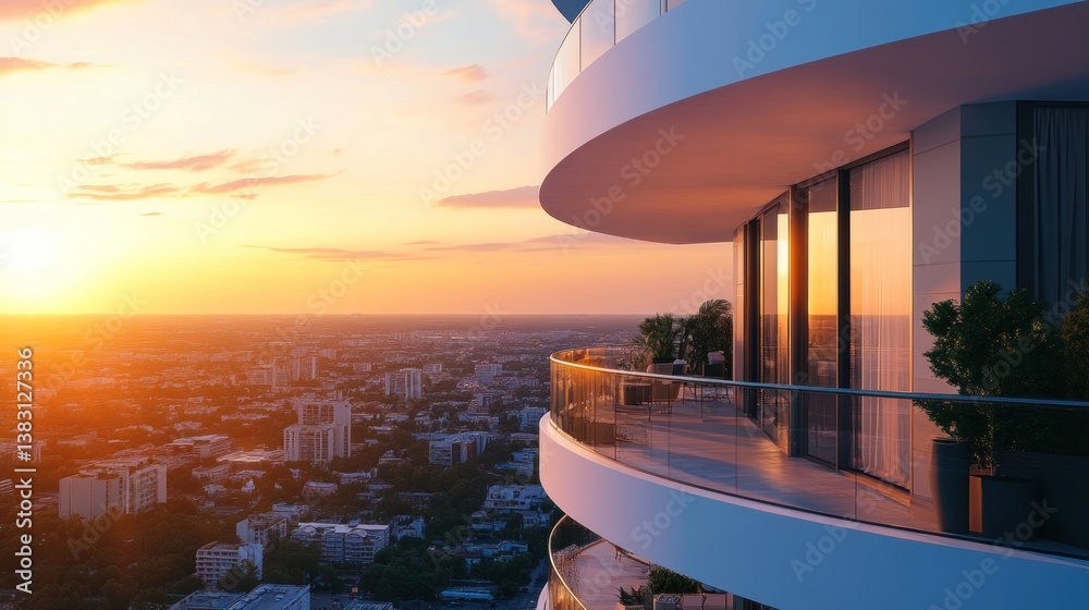 Naklejka premium Luxury Sunset Balcony: Breathtaking City Views