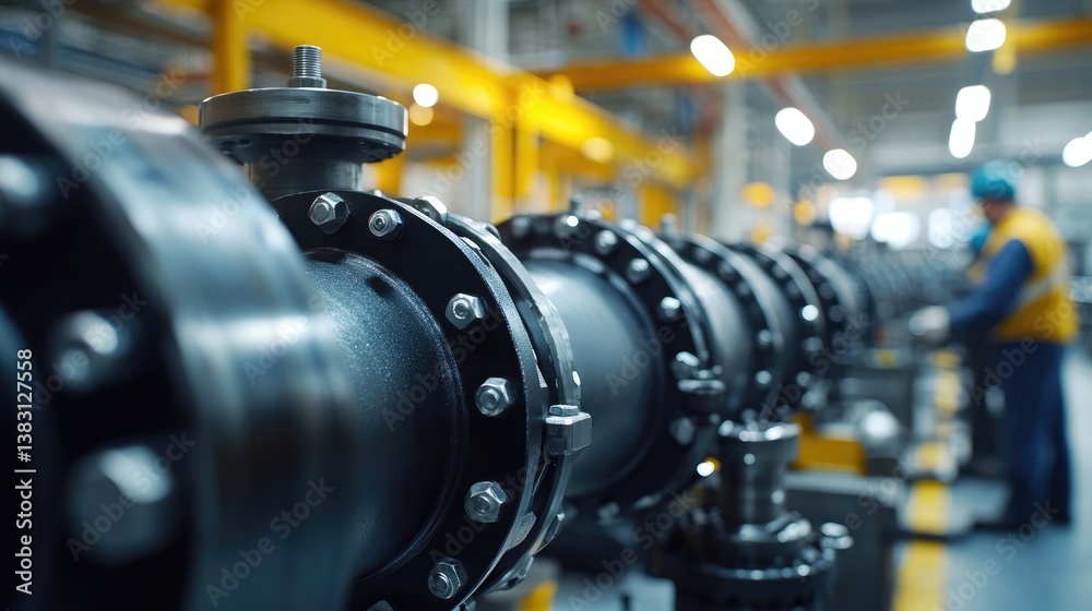 Close-up of industrial machinery components in a factory setting. Close-up of industrial machinery components in a factory setting.