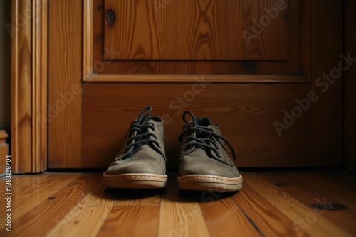 Obraz na płótnie Casual shoes on wooden floor to door w salonie