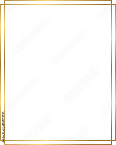 Double line rectangle golden frame isolated on transparent background, luxury gold border design with 4 : 5 aspect ratio for social post, card, banner.