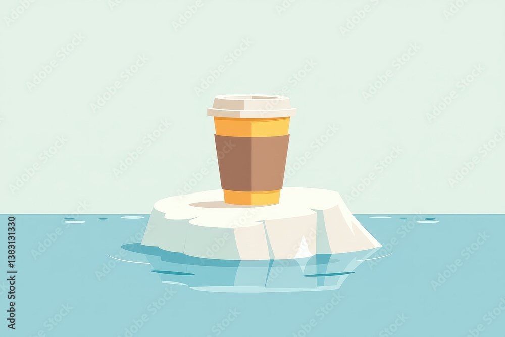 Coffee cup floating on ice island concept art