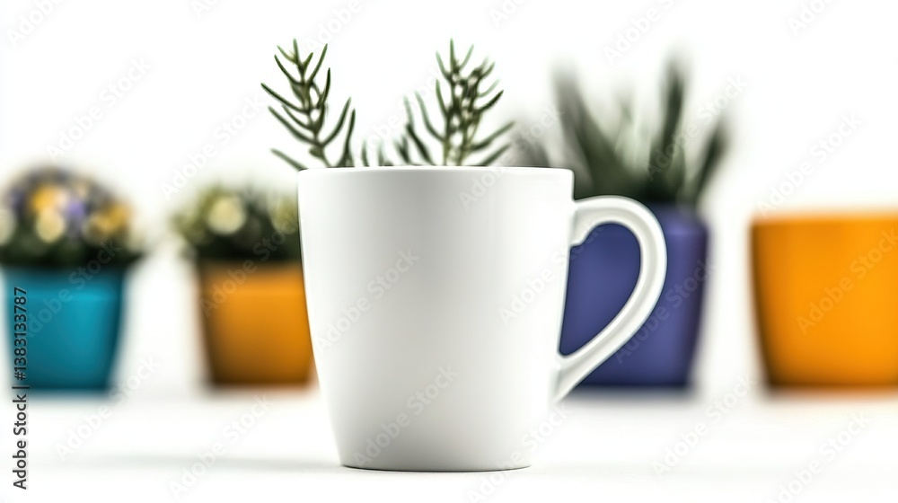 White mug with small plants White mug with small plants