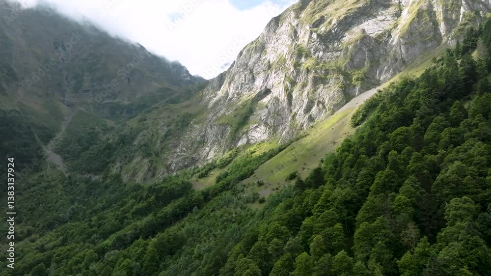 Aerial Drone View of Artiga de Lin, Vielha – Green Fields, Forests, Rivers, and Waterfalls in the Pyrenees