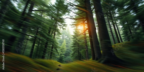 Sunlit Forest Lush Green Trees Nature s Motion Blur Tranquil Woods Serene Landscape
