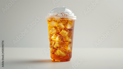 Iced drink in a clear plastic cup with dome lid and straw. Bubbly, cold, and refreshing—perfect for soda, iced tea, or fast-food beverage branding with a clean, thirst-quenching vibe