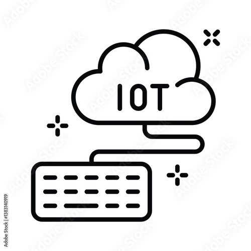 Easy to edit outline style icon denoting cloud data with attached keyboard
