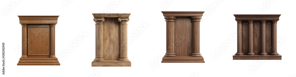 Fototapeta premium Four Elegant Wooden Columns Designs Architectural Elements for Interior Decoration