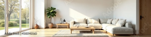 Bright living room, white walls, natural wood, minimalist decor, room, decor