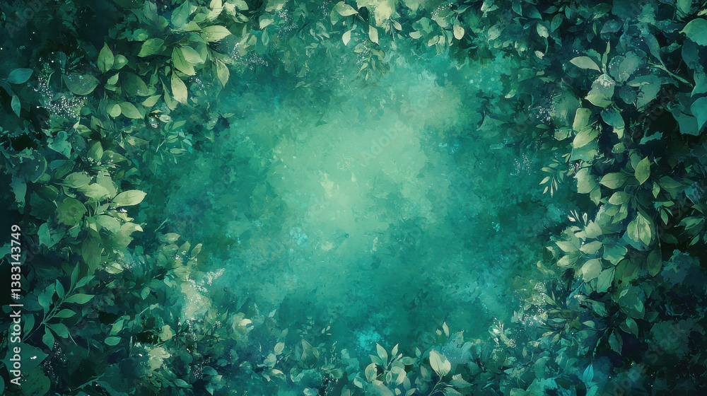 Lush green foliage forming natural frame with textured background, Background illustration with copy space, blank and empty area, negative space for text or content placement Lush green foliage forming natural frame with textured background, Background illustration with copy space, blank and empty area, negative space for text or content placement
