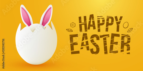 Bunny ears peek out of Easter egg. Happy Easter.