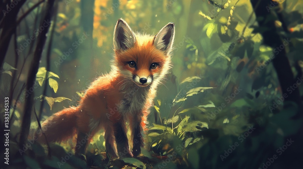 Obraz premium Red fox cub in the forest