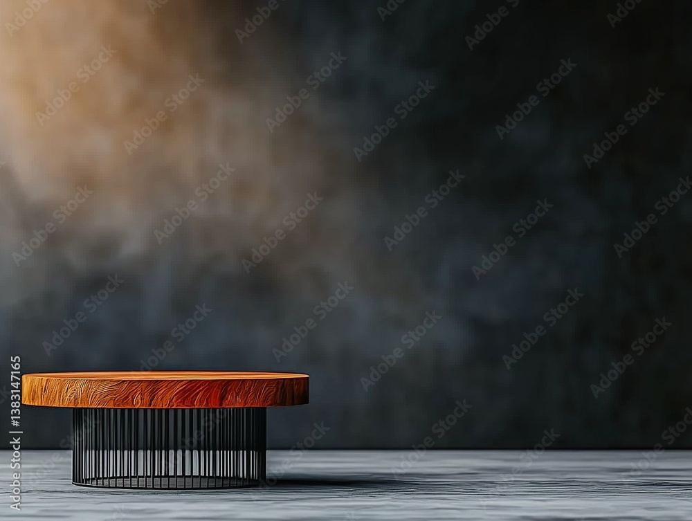 Wooden podium on dark background