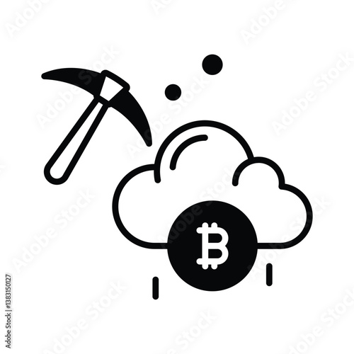 Catch a sight of this modern glyph icon of bitcoin cloud mining