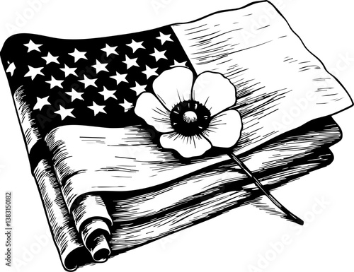 Memorial day tribute american flag with poppy graphic national remembrance artistic environment close-up view