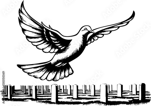 Memorial day remembrance cemetery illustration serene atmosphere aerial view tribute to the fallen