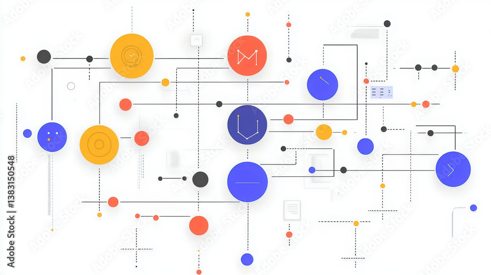 colorful abstract design featuring geometric shapes and lines, representing flowchart or network. vibrant colors create dynamic visual experience colorful abstract design featuring geometric shapes and lines, representing flowchart or network. vibrant colors create dynamic visual experience
