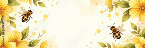 Sweet watercolor bees and honeycomb seamless design, nature, Whimsical, pastel colors