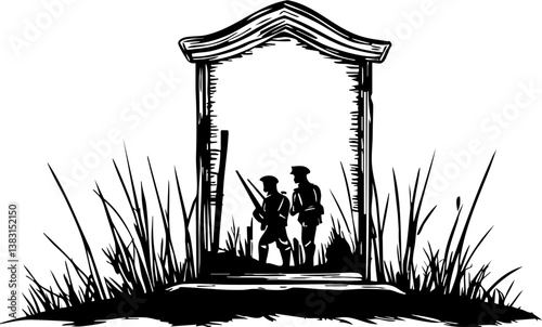 Memorial day tribute cemetery illustration somber atmosphere silhouetted view honoring sacrifice